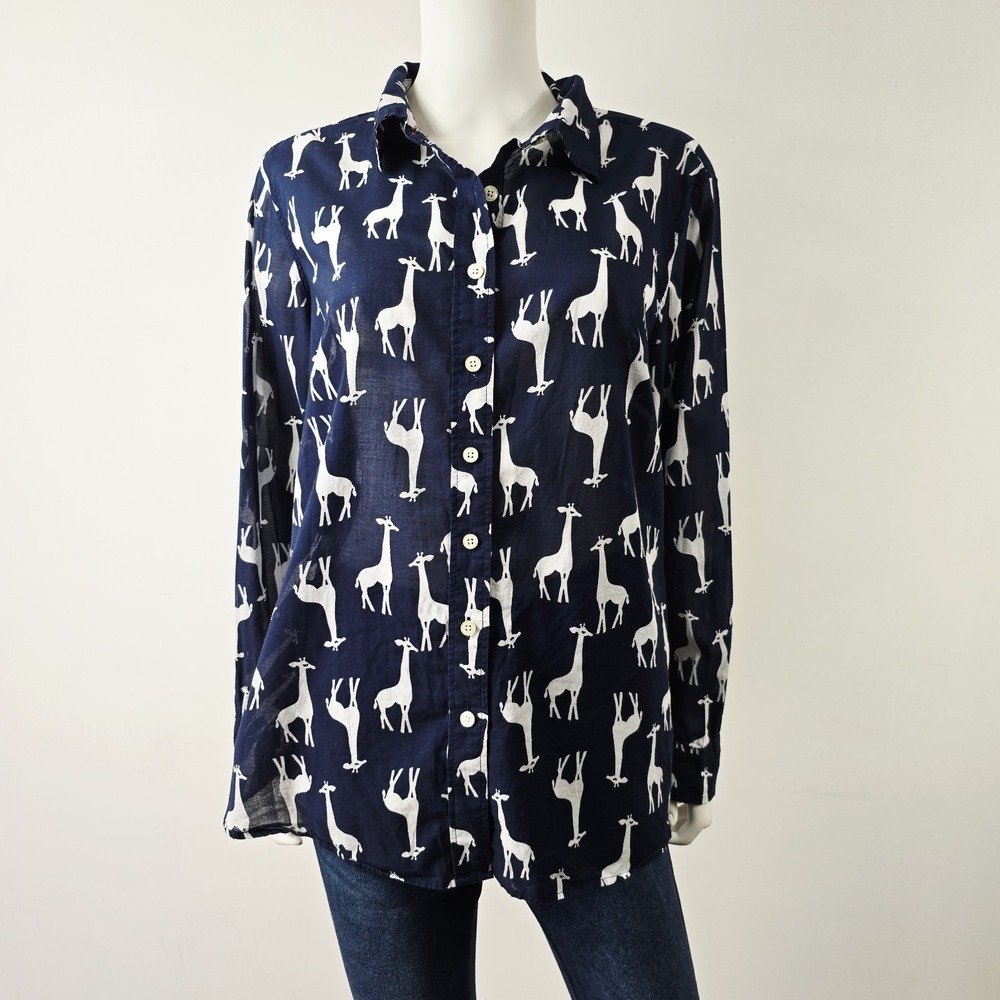 Talbots Giraffe Print Button Down Shirt Size 2XP Petite Long Slv Lightweight